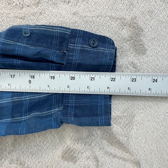 Lauren Ralph Lauren LRL Safari Shirt Women Large Blue Plaid 100% Linen Roll Tab‎ - Picture 8 of 9